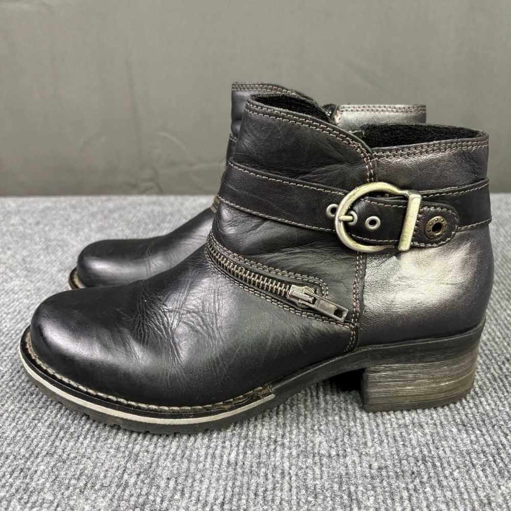Dromedaris Boots Womens 7.5 Leather Ankle European Comfort Side Zip Buckle Black